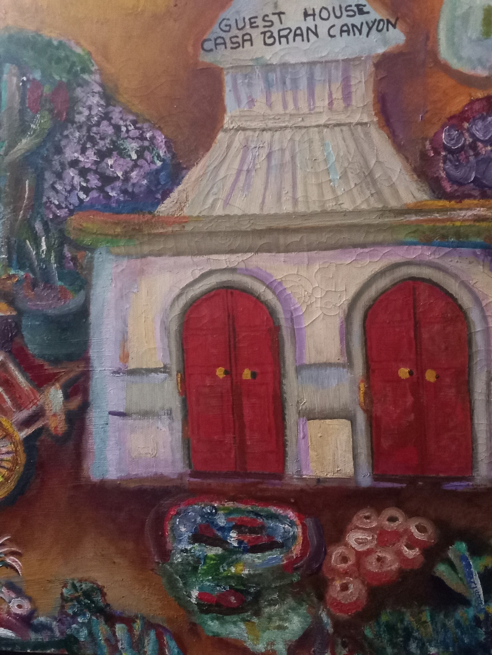 Hand-Painted Home Accent Painting with Red Doors by Salvadore
